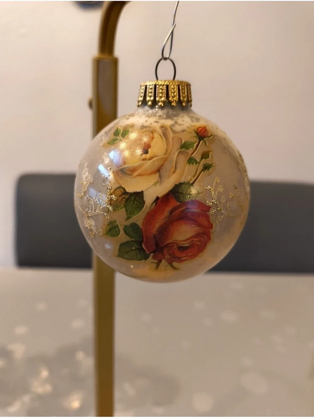 Vintage Mercury Glass Christmas Ornament Ball Victorian Roses 3